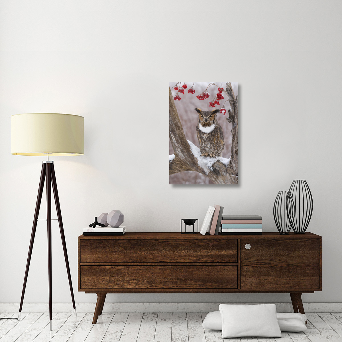 Great Horned Owl in winter, Howell Nature Center, Michigan-Canvas Art-24&quotx36"