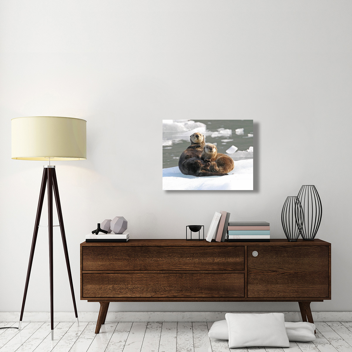 Sea Otter female with pup on ice floe, Prince William Sound, Alaska-Canvas Art-32&quotx24"