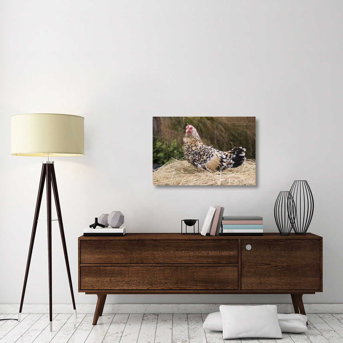 Domestic Chicken, Sable Poot, Lemon Mill Fleur hen-Canvas Art-36&quotx24"