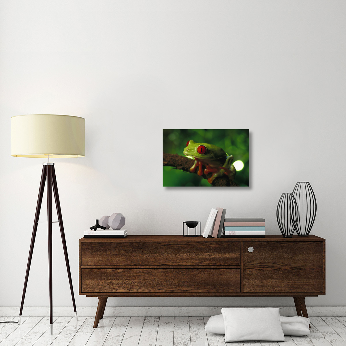 Red-eyed Tree Frog portrait sitting on a twig, native to tropical rainforests of Central America-Canvas Art-30&quotx20"