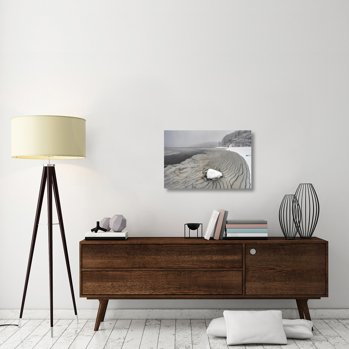 Pleated ice along lake shore in winter, Nova Scotia, Canada-Canvas Art-30&quotx20"