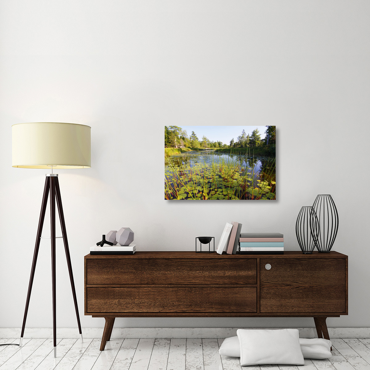 Marsh with reeds and lily pads surrounding a pond, West Stoney Lake, Nova Scotia, Canada-Canvas Art-36&quotx24"