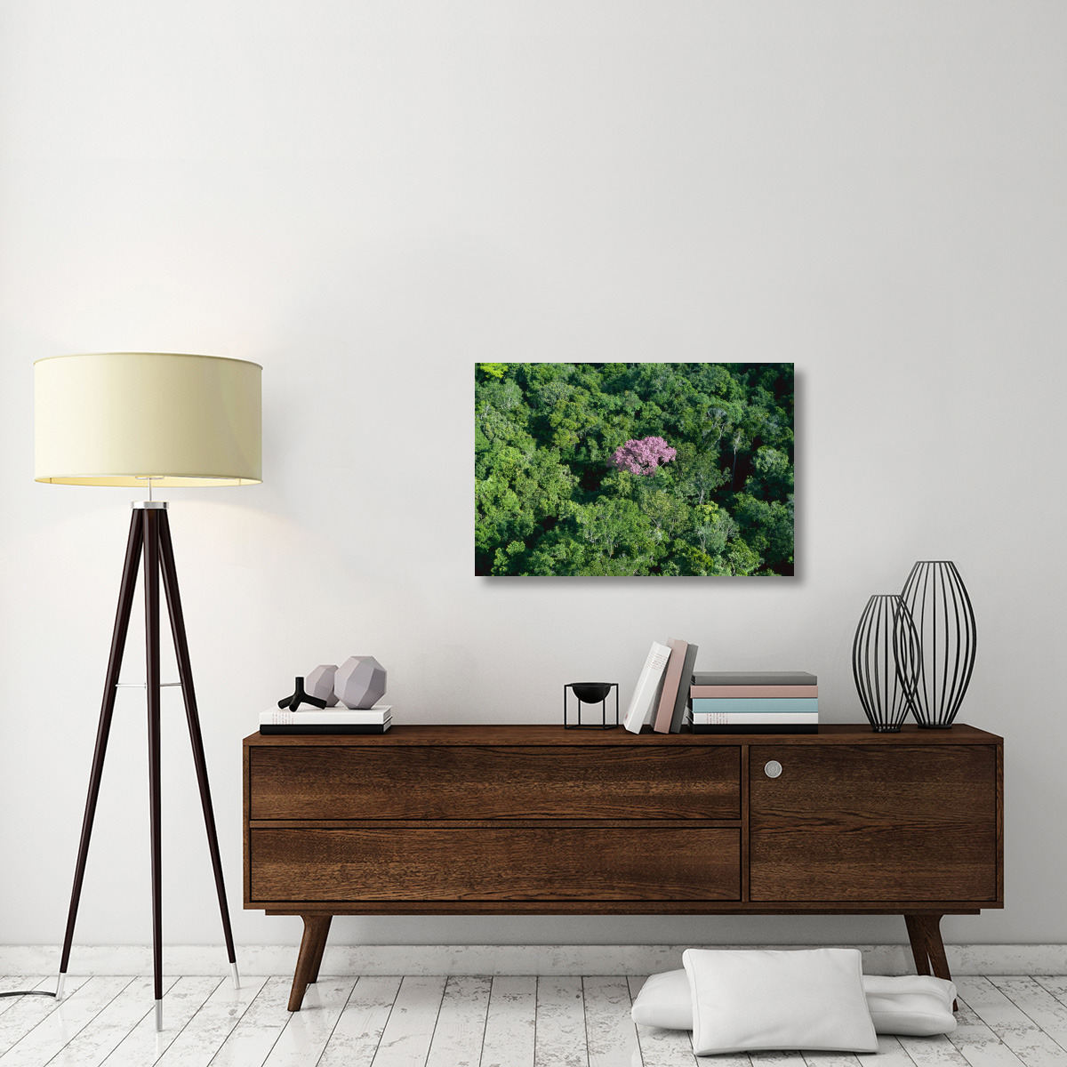 Pink flowering tree in rainforest canopy, Canaima National Park, Venezuela-Canvas Art-36&quotx24"