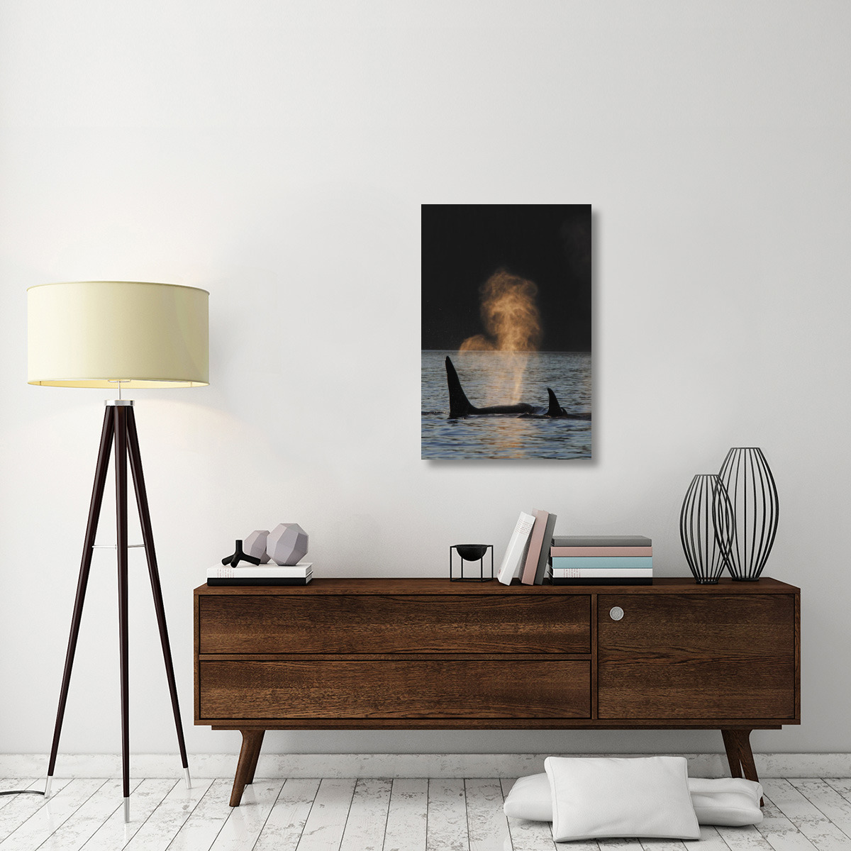 Orca resident pod spouting, Prince William Sound, Alaska-Canvas Art-24&quotx36"