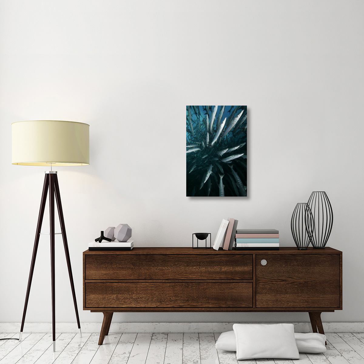 Chevron Barracuda school, Sipadan Island, Celebes Sea, Borneo, Malaysia-Canvas Art-20&quotx30"