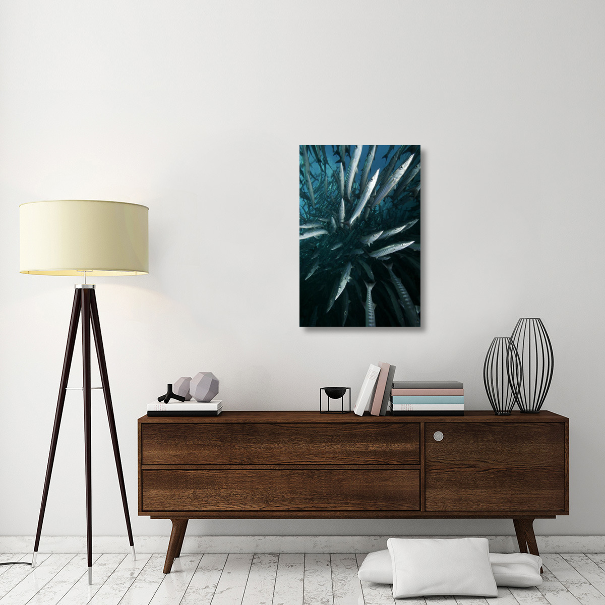 Chevron Barracuda school, Sipadan Island, Celebes Sea, Borneo, Malaysia-Canvas Art-24&quotx36"