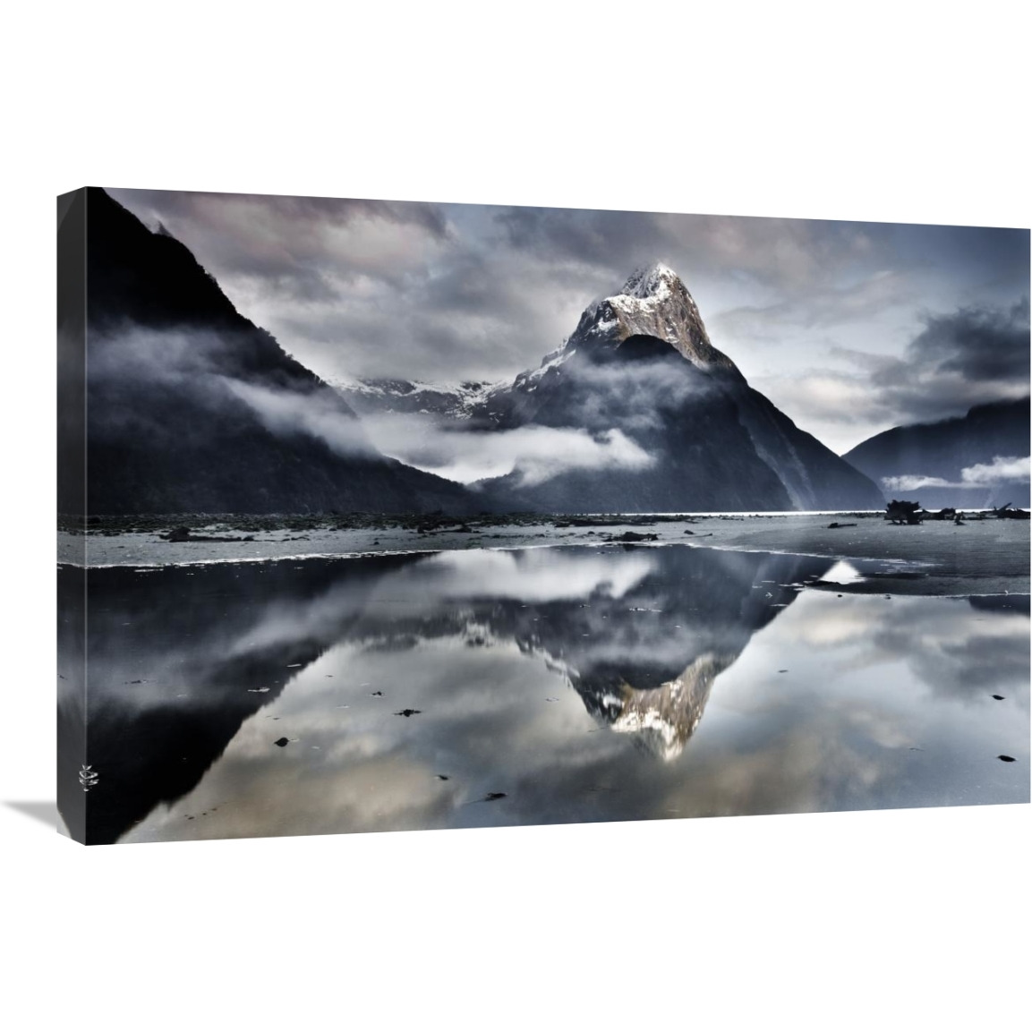 Mitre Peak reflecting in Milford Sound in winter at dawn, Fiordland National Park, New Zealand-Canvas Art-30&quotx20"