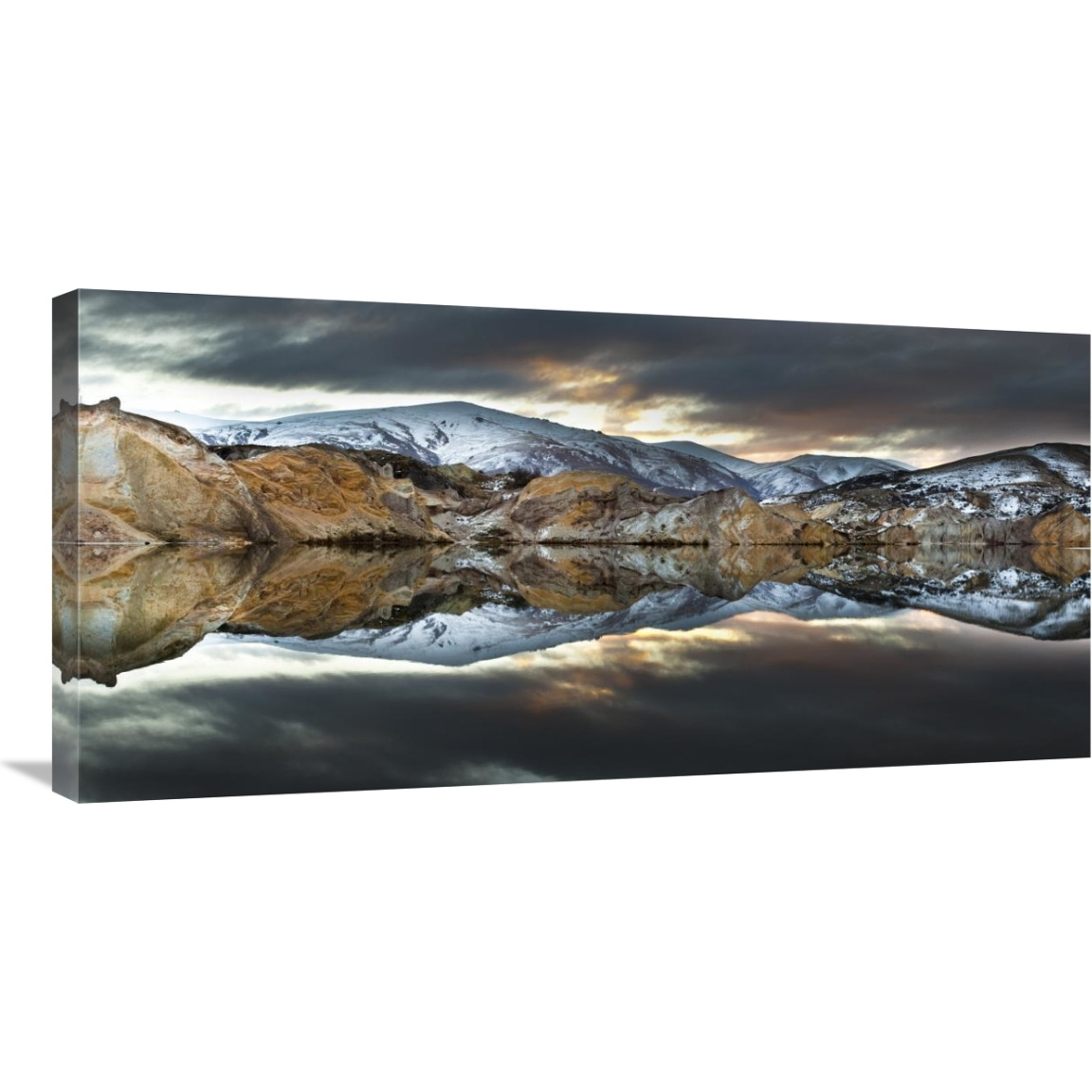 Reflections of cliffs on Blue Lake, St. Bathans, central Otago, New Zealand-Canvas Art-36&quotx18"
