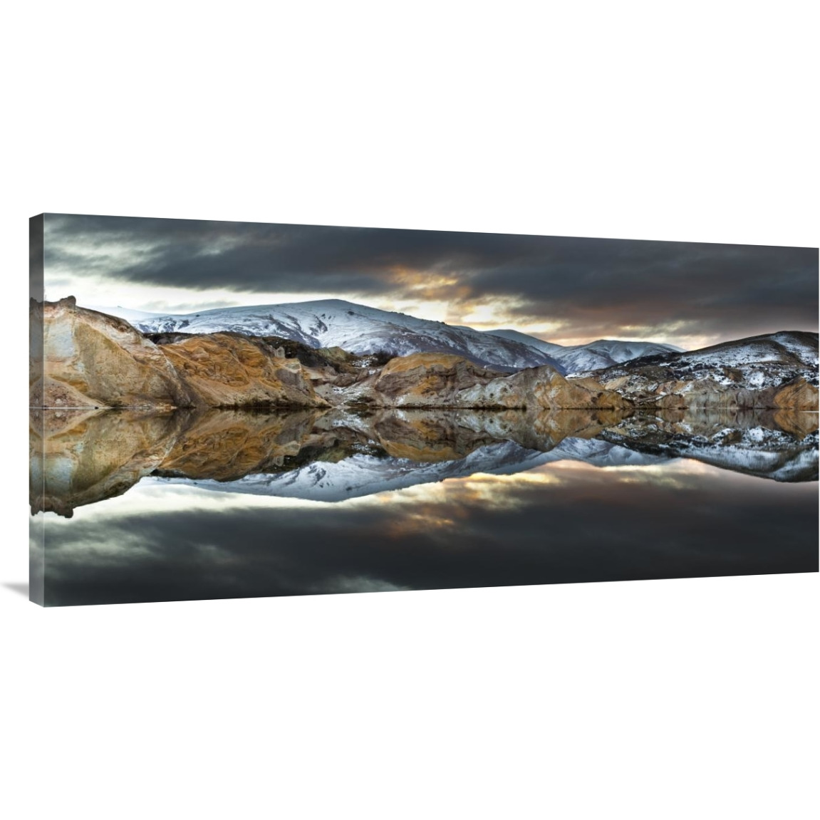 Reflections of cliffs on Blue Lake, St. Bathans, central Otago, New Zealand-Canvas Art-48&quotx24"