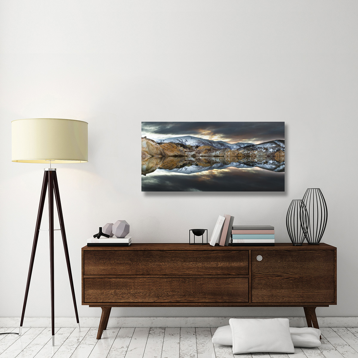 Reflections of cliffs on Blue Lake, St. Bathans, central Otago, New Zealand-Canvas Art-48&quotx24"