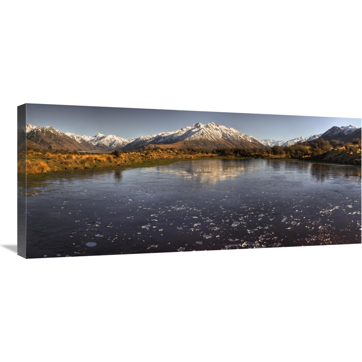 Frozen tarn seen from Mt Sunday near Mt Potts Station, Canterbury, New Zealand-Canvas Art-36&quotx15.84"