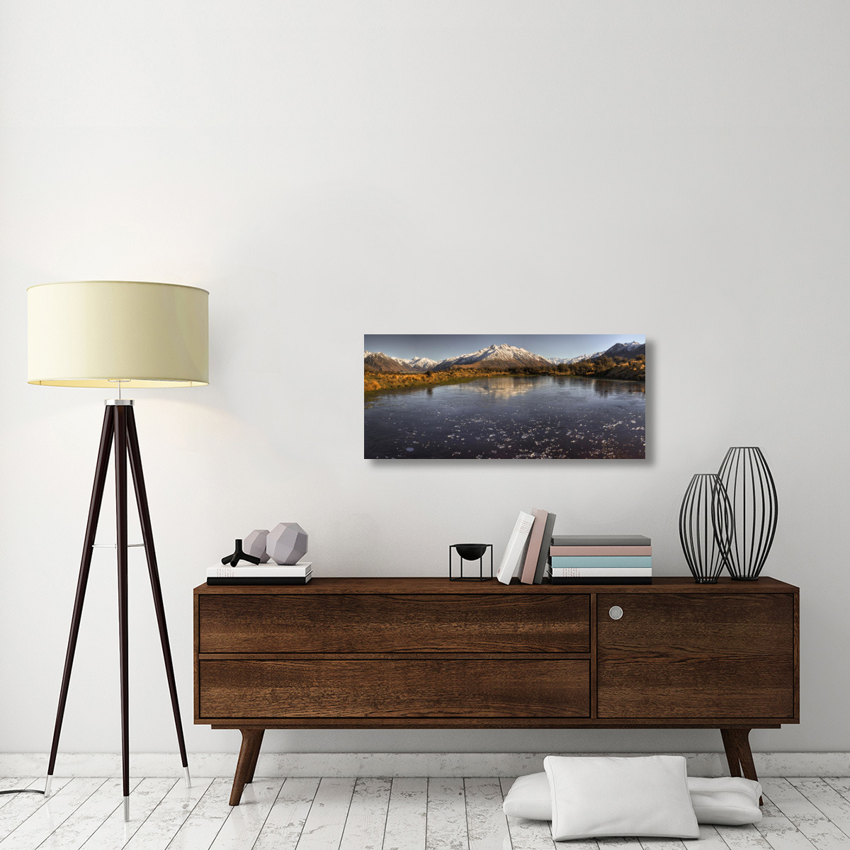Frozen tarn seen from Mt Sunday near Mt Potts Station, Canterbury, New Zealand-Canvas Art-40&quotx17.6"