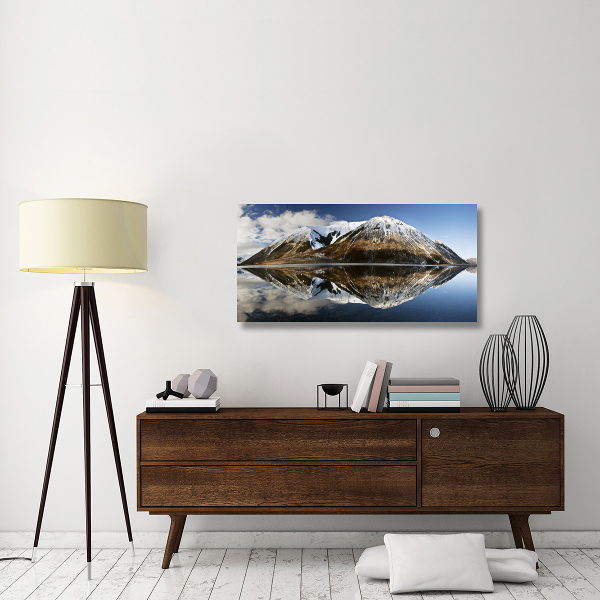 Mountains reflecting in Lake Pearson in winter, Castle Hill Basin, Canterbury, New Zealand-Canvas Art-48&quotx24"