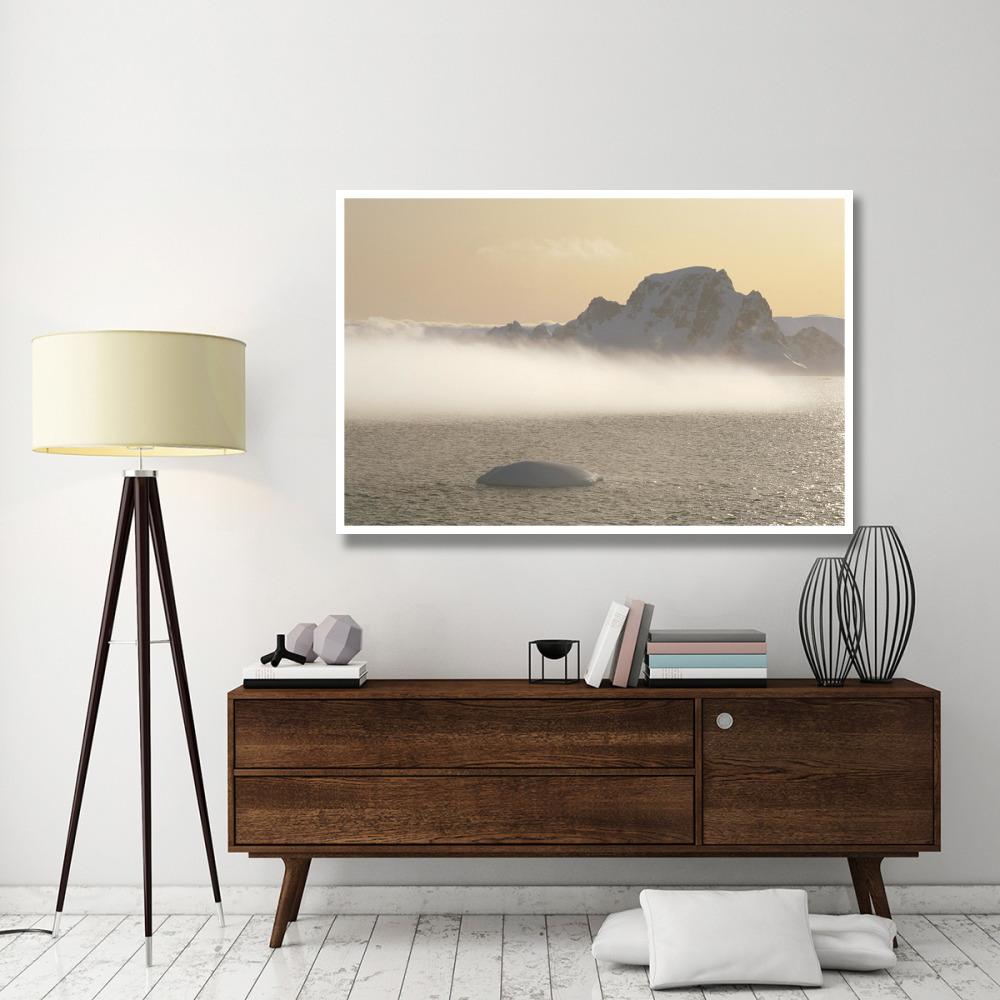 Fog bank hugging foot of icy mountains, Gerlache Strait, Antarctica-Paper Art-62&quotx42"