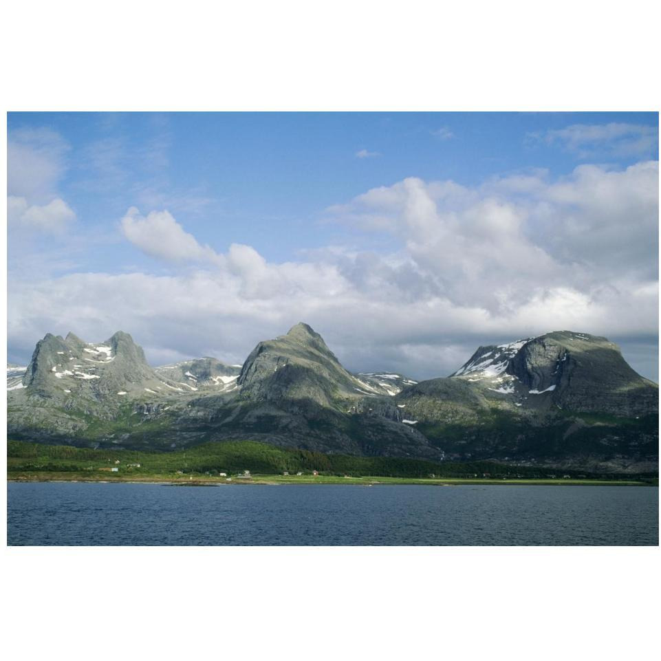 Small farming community along fjord, Seven Sisters range, Norway-Paper Art-20&quotx14"