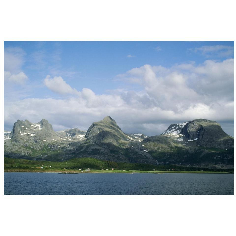 Small farming community along fjord, Seven Sisters range, Norway-Paper Art-32&quotx22"