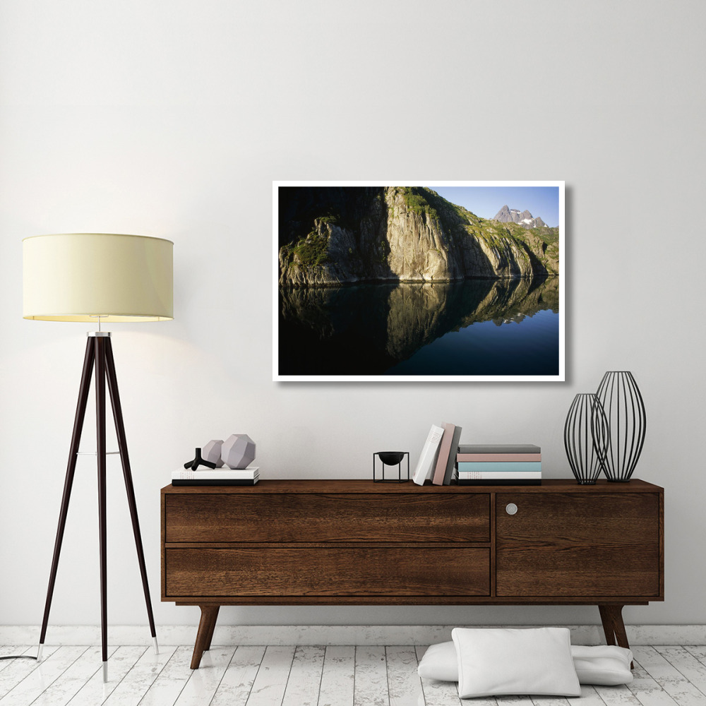 Norwegian fjord, glacial carved granite, Trollfjorden, Lofoten Island, Norway-Paper Art-50&quotx34"