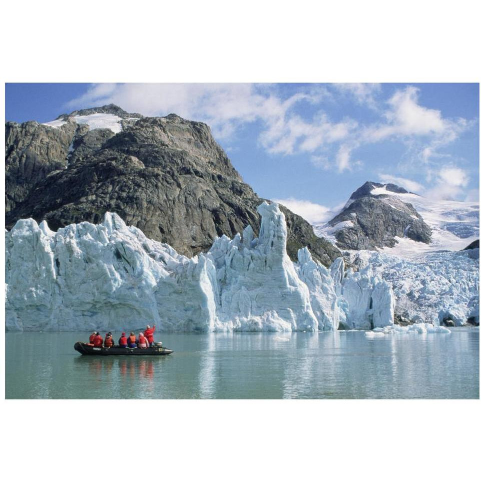 Tourists at glacier, southern Greenland Fjords, Prins Christian Sound, Greenland-Paper Art-20&quotx14"