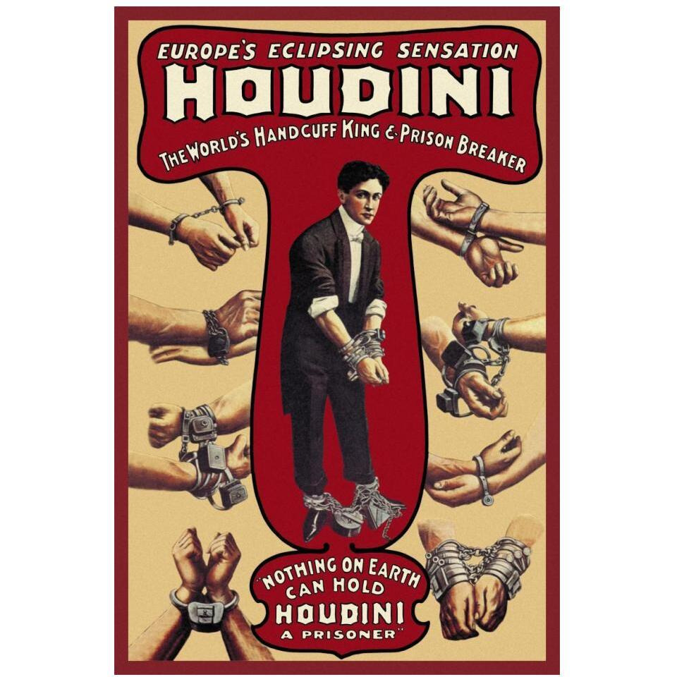 Magicians Houdini The World's Handcuff King and Prison Breaker-Paper Art-14&quotx20"
