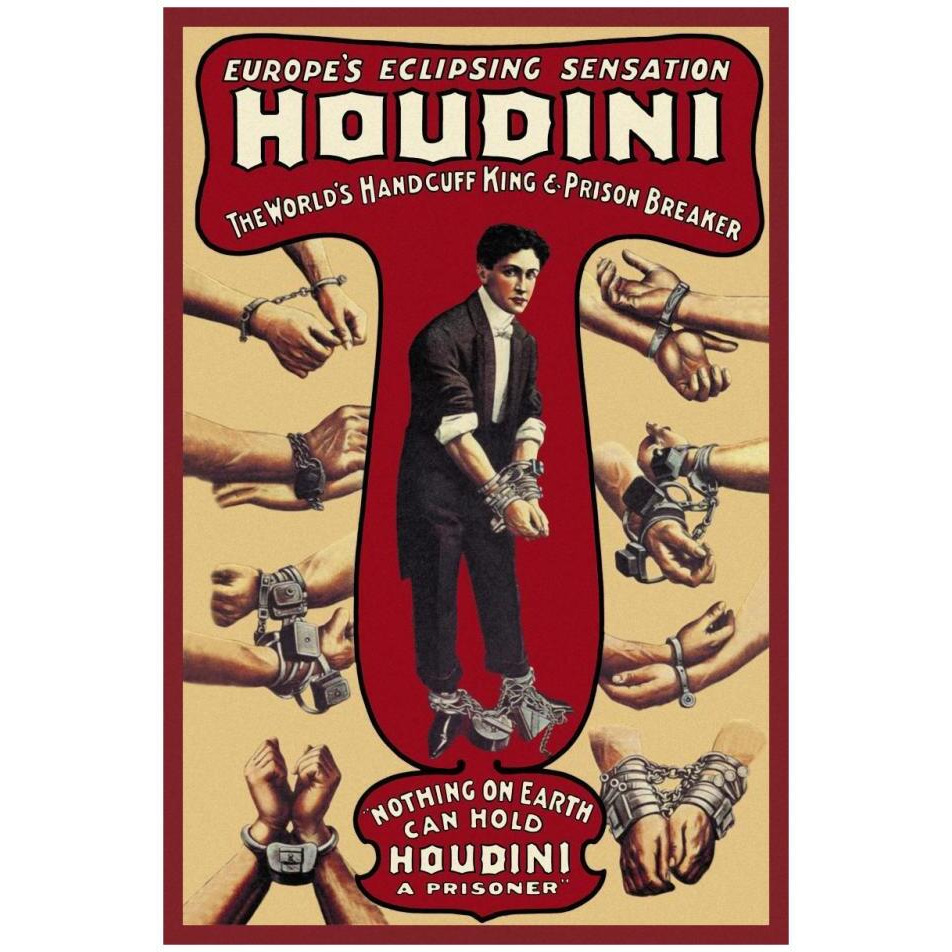 Magicians Houdini The World's Handcuff King and Prison Breaker-Paper Art-22&quotx32"