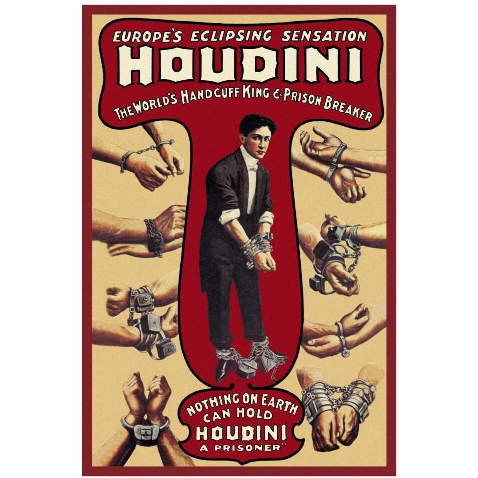 Magicians Houdini The World's Handcuff King and Prison Breaker-Paper Art-26&quotx38"