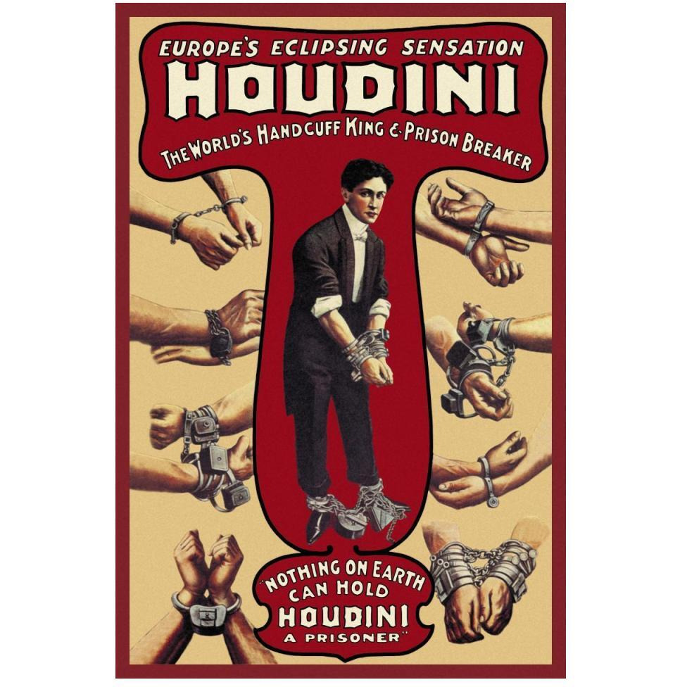 Magicians Houdini The World's Handcuff King and Prison Breaker-Paper Art-34&quotx50"