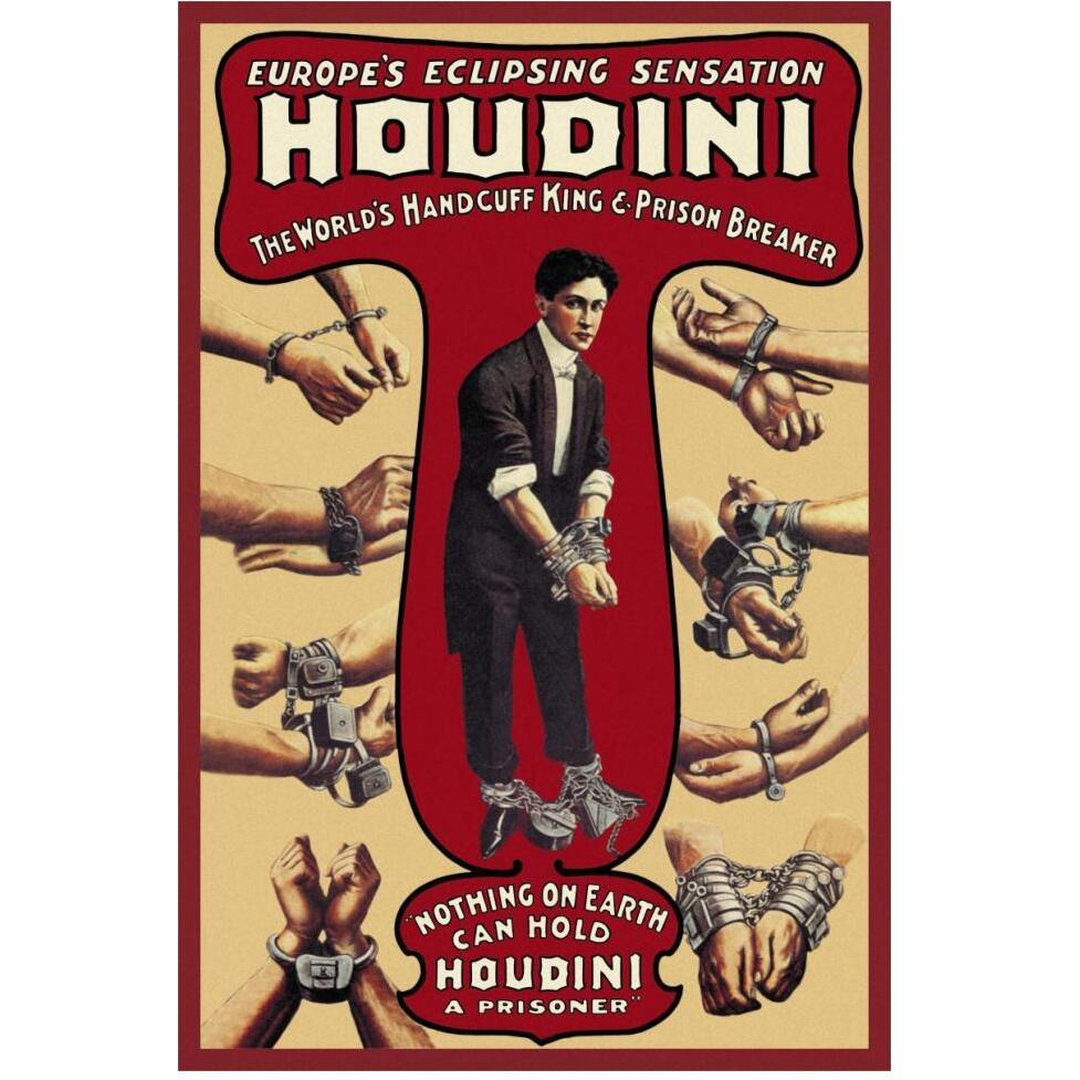 Magicians Houdini The World's Handcuff King and Prison Breaker-Paper Art-42&quotx62"