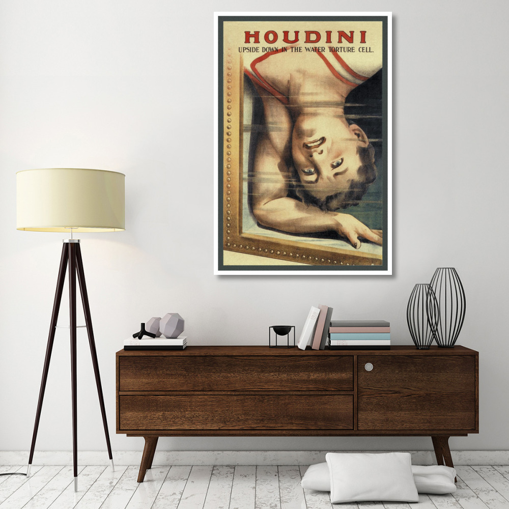 Magicians Houdini Upside Down in the Water Torture Cell-Paper Art-42&quotx62"