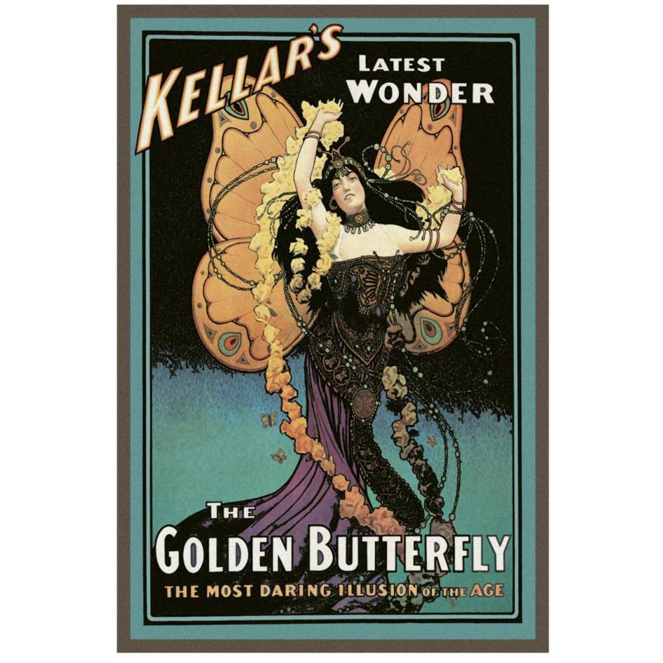 Magicians Golden Butterfly Kellar's Latest Wonder-Paper Art-18&quotx26"