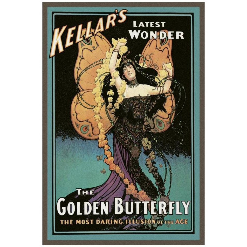 Magicians Golden Butterfly Kellar's Latest Wonder-Paper Art-22&quotx32"