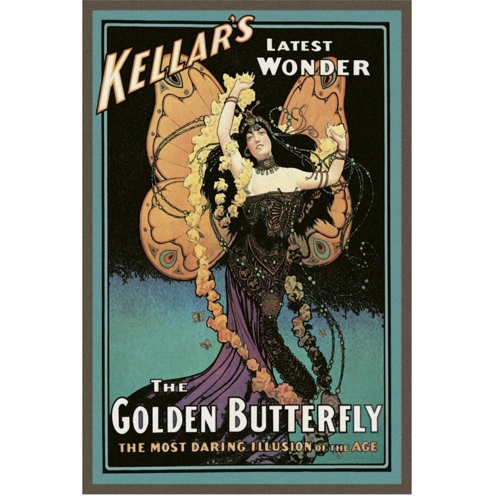 Magicians Golden Butterfly Kellar's Latest Wonder-Paper Art-42&quotx62"