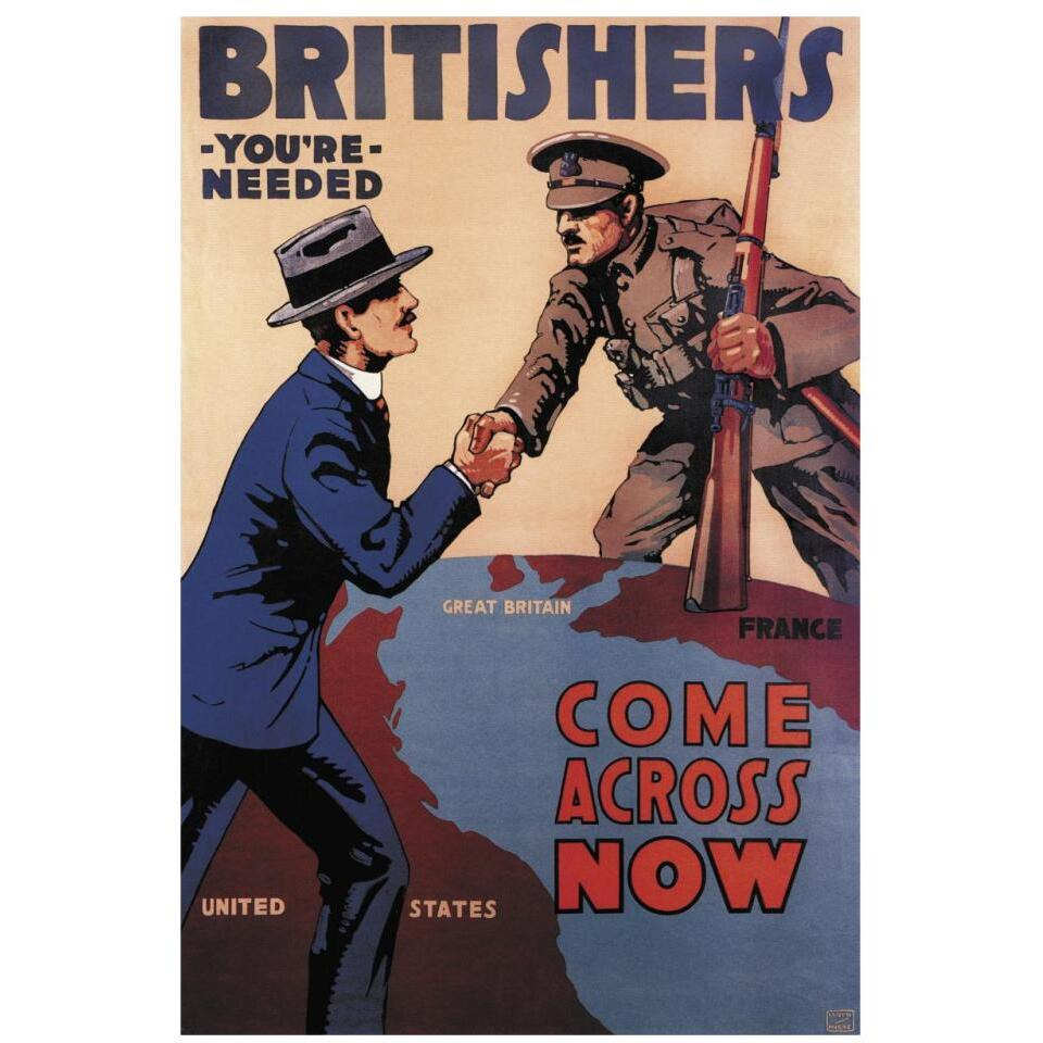 WWI Britishers You're Needed Come Across Now-Paper Art-22&quotx32"