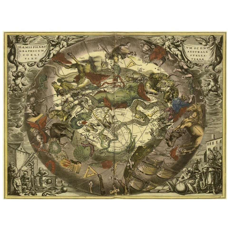 Maps of the Heavens Haemisphaerium Sceno Graphicum Australe-Paper Art-18&quotx14"