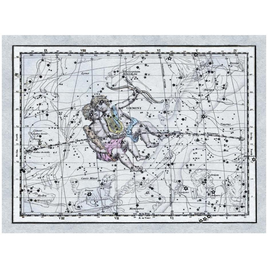 Maps of the Heavens Gemini - the Twins - Castor and Pollux-Paper Art-26&quotx20"