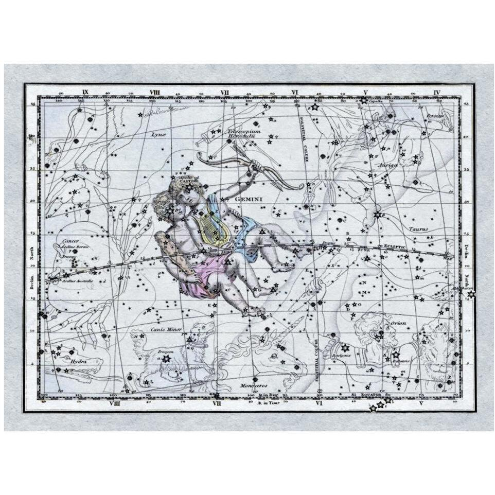 Maps of the Heavens Gemini - the Twins - Castor and Pollux-Paper Art-42&quotx32"