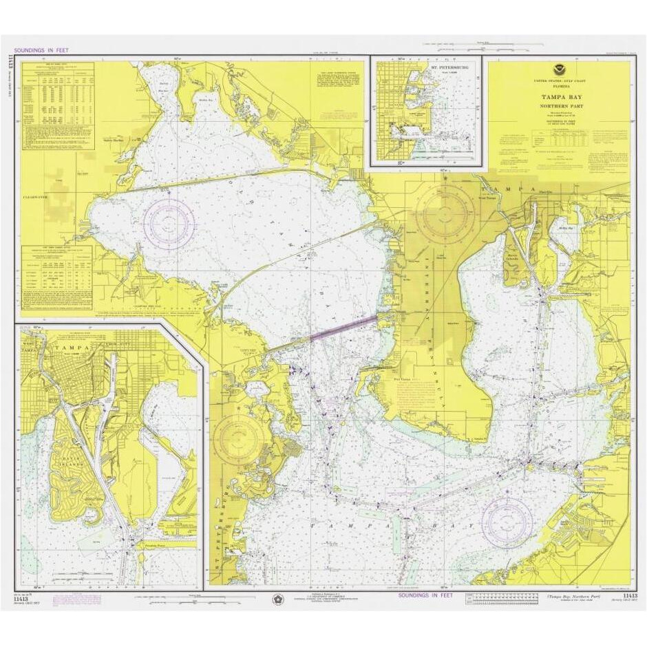 Nautical Chart - Tampa Bay - Northern Part ca. 1975-Paper Art-32&quotx29"