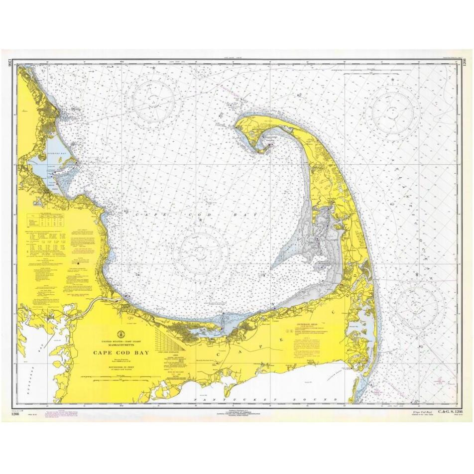Nautical Chart - Cape Cod Bay ca. 1970-Paper Art-38&quotx30"