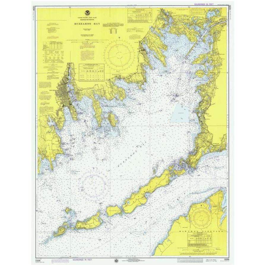 Nautical Chart - Buzzards Bay ca. 1974-Paper Art-14&quotx18"