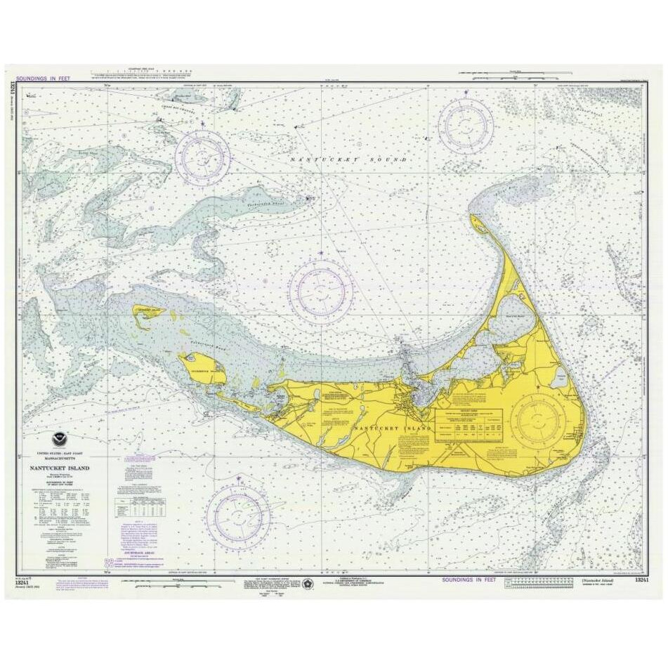 Nautical Chart - Nantucket Island ca. 1975-Paper Art-32&quotx26"