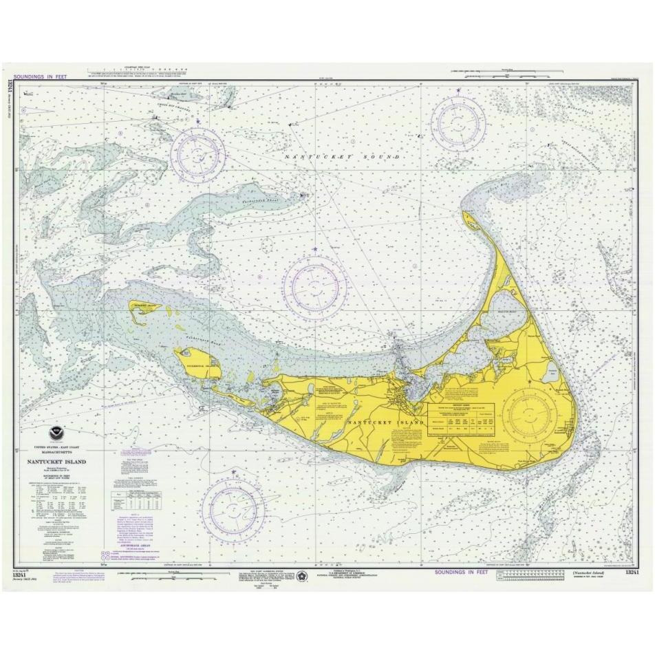 Nautical Chart - Nantucket Island ca. 1975-Paper Art-38&quotx31"