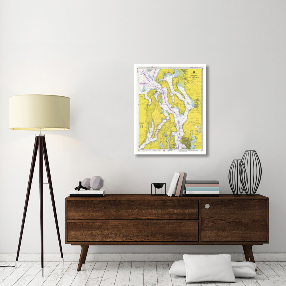 Nautical Chart - Admiralty Inlet and Puget Sound to Seattle ca. 1975-Paper Art-30&quotx38"