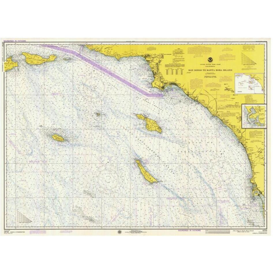 Nautical Chart - San Diego to Santa Rosa Island ca. 1975-Paper Art-32&quotx24"