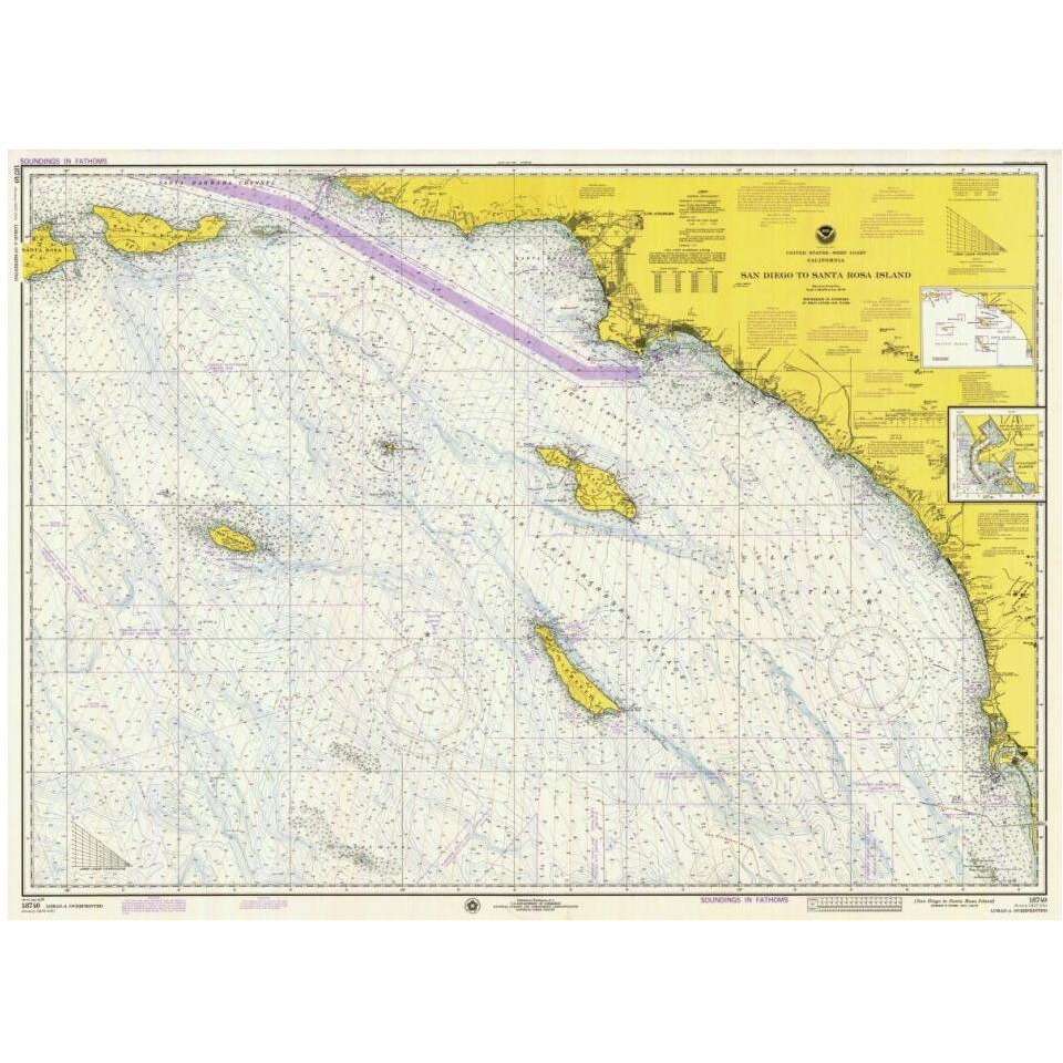 Nautical Chart - San Diego to Santa Rosa Island ca. 1975-Paper Art-42&quotx31"