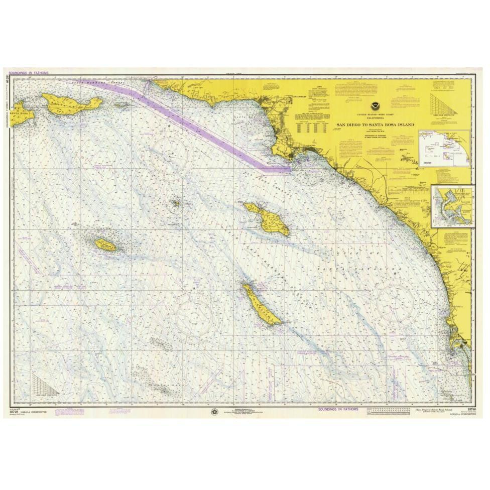 Nautical Chart - San Diego to Santa Rosa Island ca. 1975-Paper Art-46&quotx34"