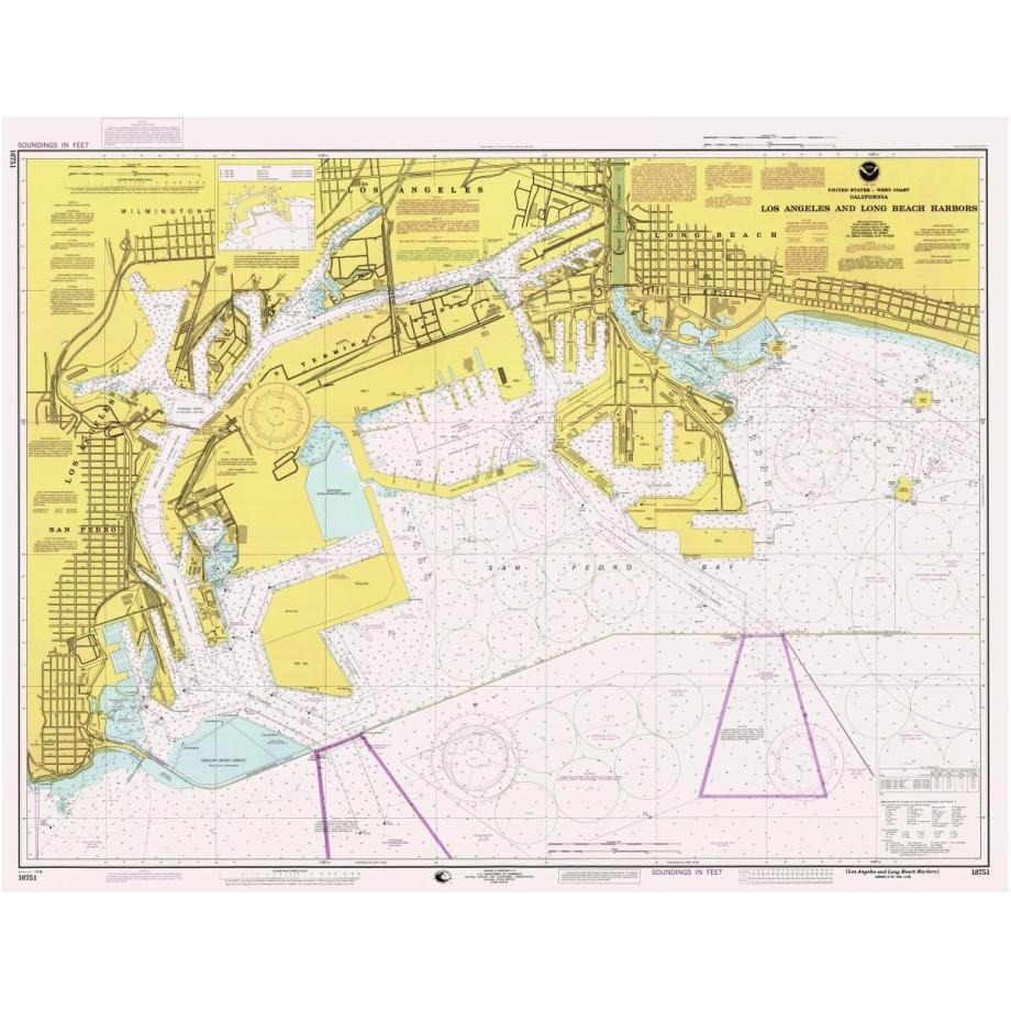 Nautical Chart - Los Angeles and Long Beach Harbors ca. 1998-Paper Art-24&quotx19"