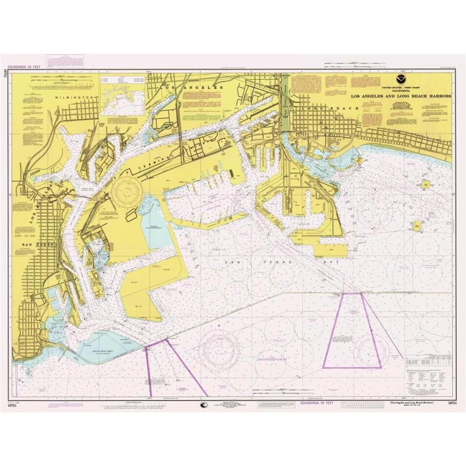 Nautical Chart - Los Angeles and Long Beach Harbors ca. 1998-Paper Art-42&quotx33"