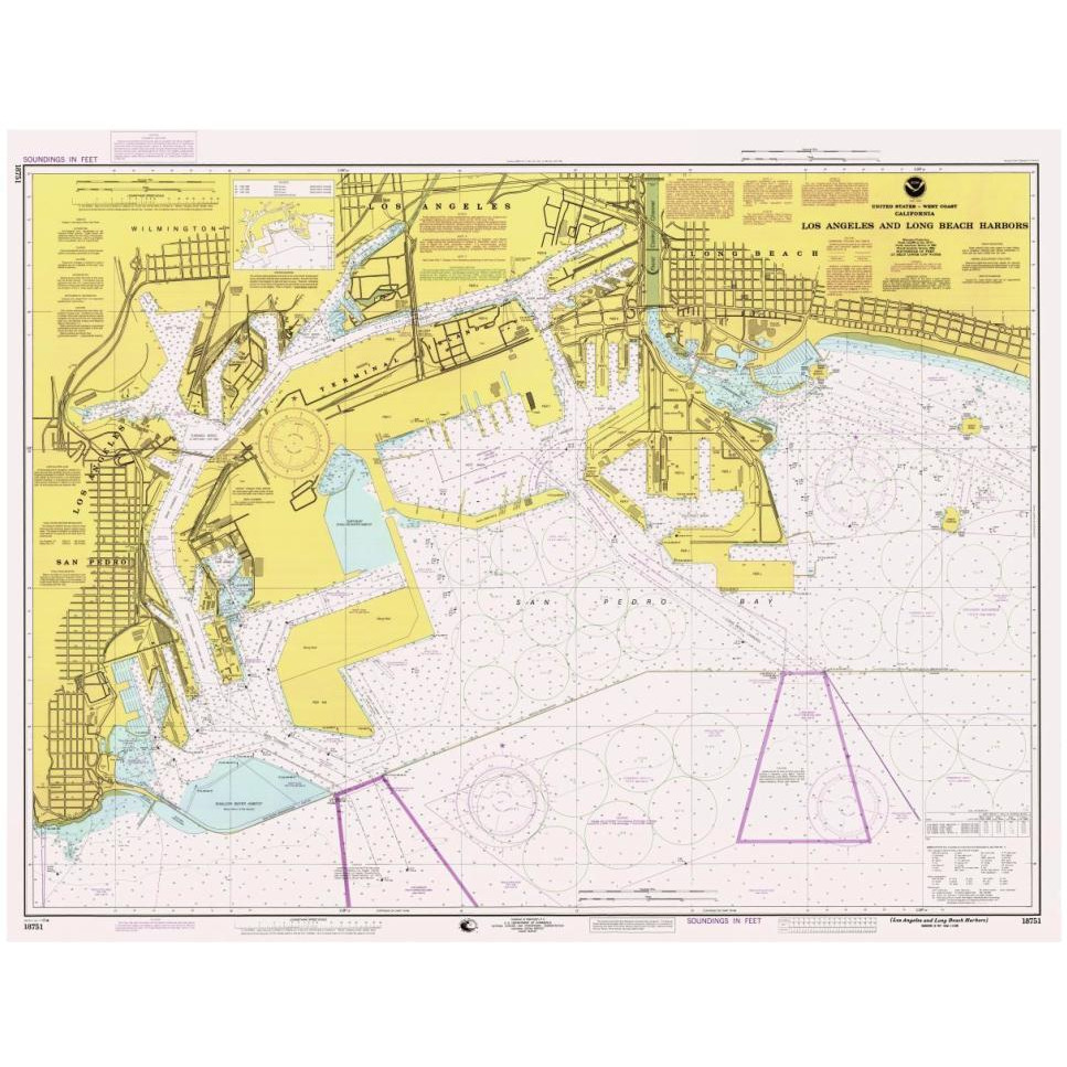 Nautical Chart - Los Angeles and Long Beach Harbors ca. 1998-Paper Art-46&quotx36"