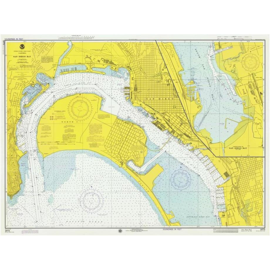 Nautical Chart - San Diego Bay ca. 1974-Paper Art-24&quotx19"