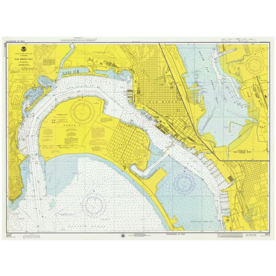 Nautical Chart - San Diego Bay ca. 1974-Paper Art-46&quotx35"