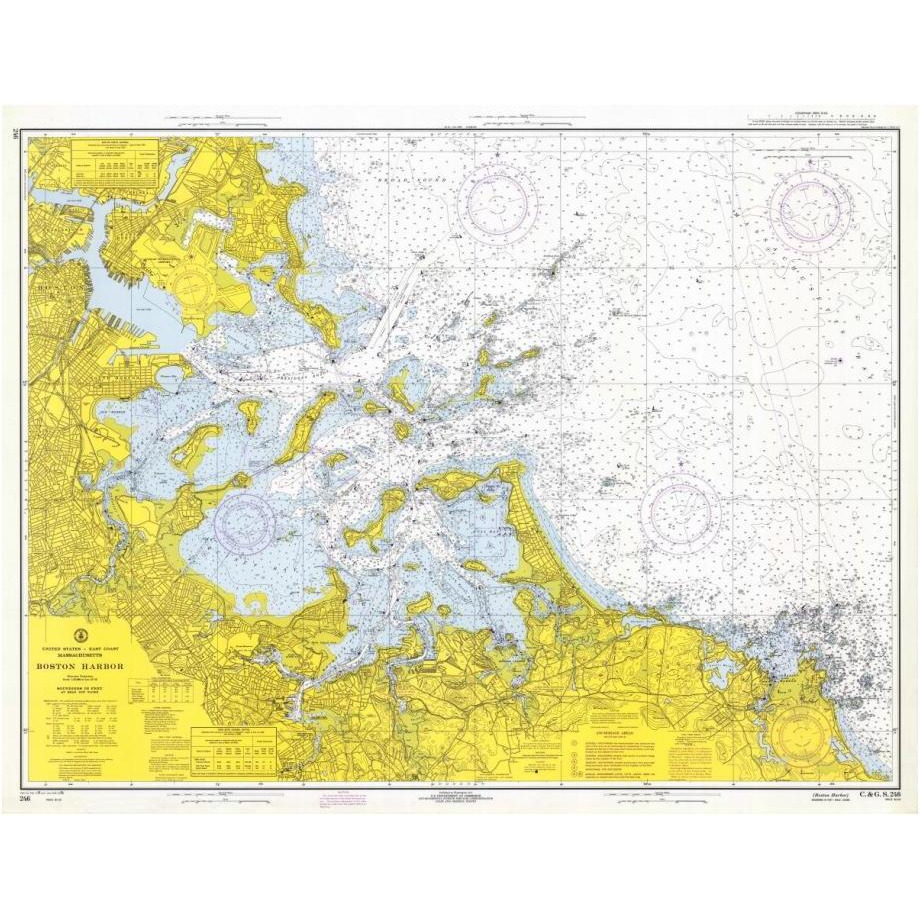Nautical Chart - Boston Harbor ca. 1970-Paper Art-24&quotx19"